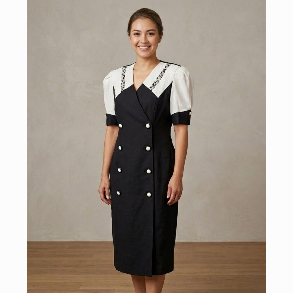 VTG 90s’ Danny & Nicole New York Military Style Sheath Midi Dress Size 12